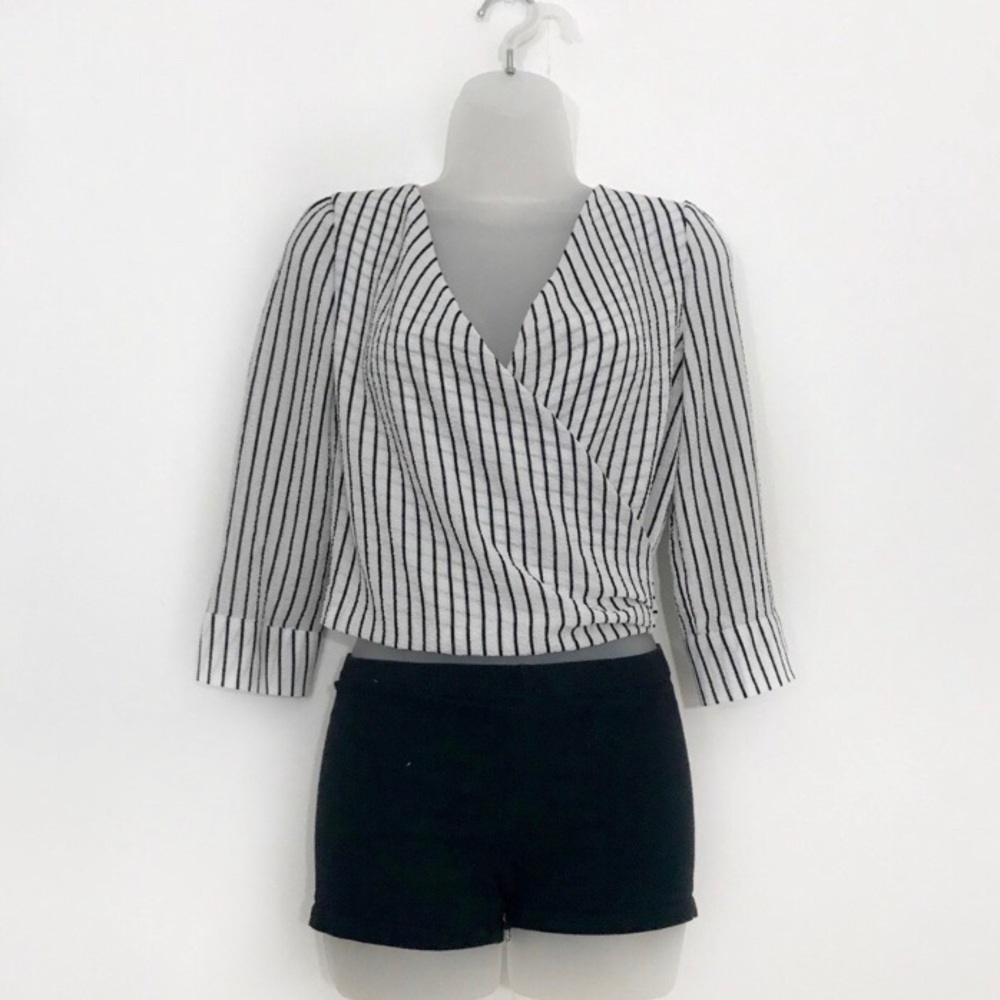 NWT black and white striped wrap blouse